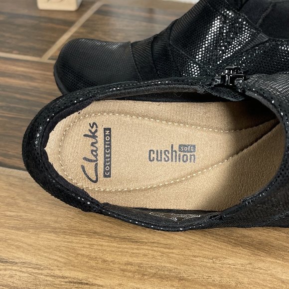 Clarks Channing Kim Women's Size 6.5 Shoes Black Leather Lizard Print Loafers - Picture 10 of 12